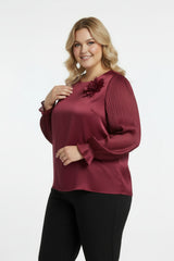 Große Größen - Bluse Mit Blumenkragen – Bordeaux