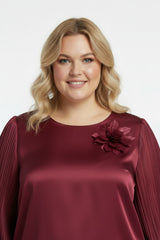 Große Größen - Bluse Mit Blumenkragen – Bordeaux