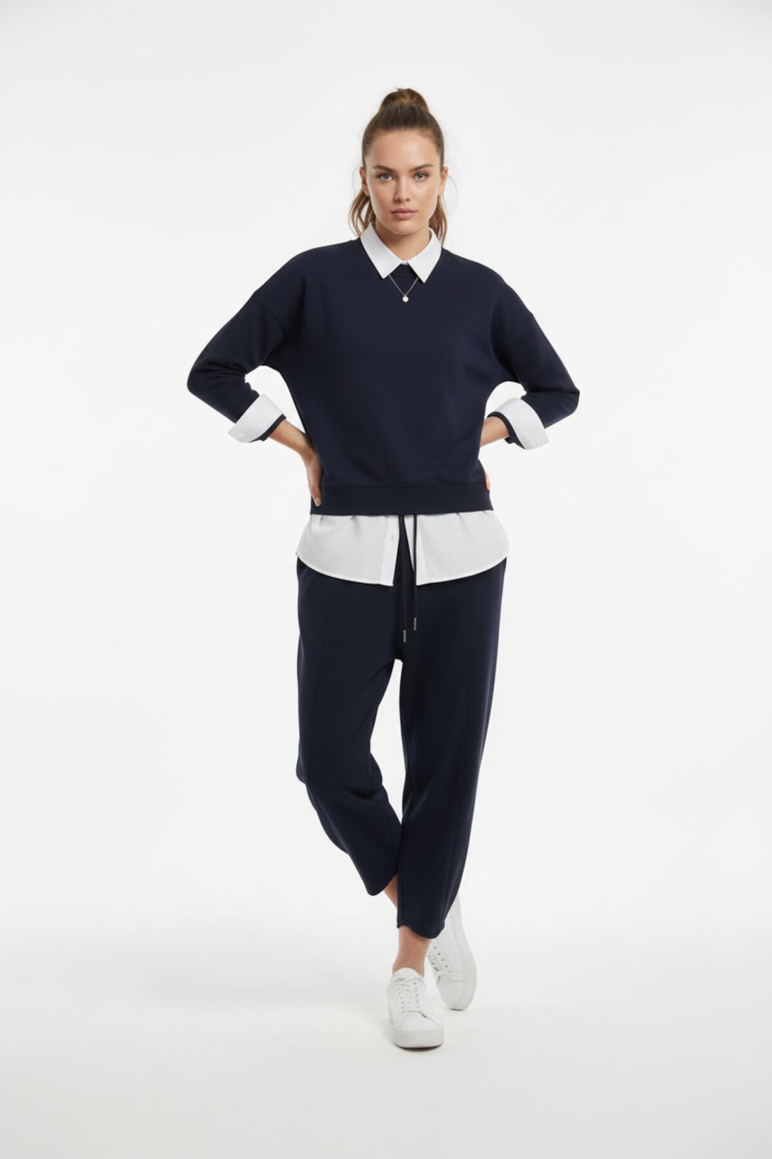Wijde Broek Met Pijpdetails — Marineblauw