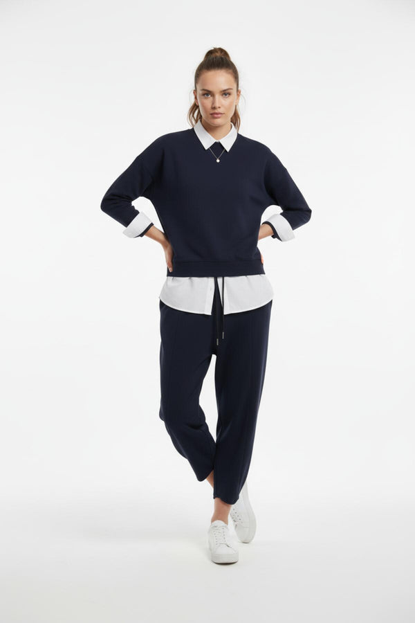 Wijde Broek Met Pijpdetails — Marineblauw
