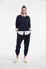 Wijde Broek Met Pijpdetails — Marineblauw