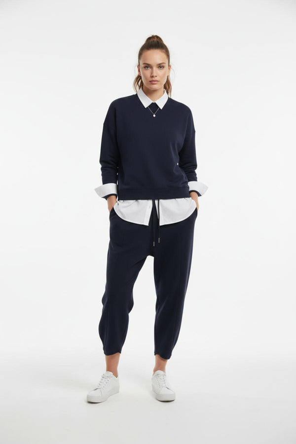 Wijde Broek Met Pijpdetails — Marineblauw