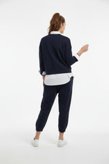 Wijde Broek Met Pijpdetails — Marineblauw
