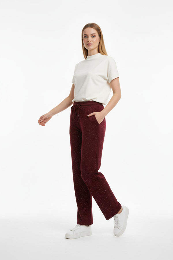 Bordeaux Wijde Broek Met Siersteentjes