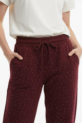Bordeaux Wijde Broek Met Siersteentjes