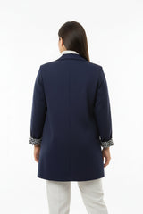 Blazer Met Sjaalkraag En Luipaardvoering — Marineblauw