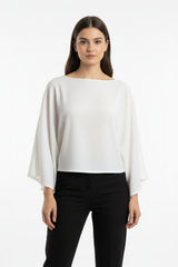 Blouse Met Vleermuismouwen En Boothals — Wit