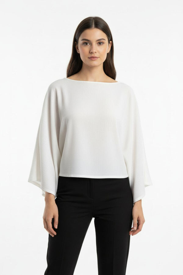 Blouse Met Vleermuismouwen En Boothals — Wit
