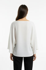 Blouse Met Vleermuismouwen En Boothals — Wit