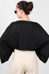 Zwarte Blouse Met Boothals En Vleermuismouwen
