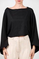 Zwarte Blouse Met Boothals En Vleermuismouwen
