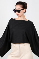 Zwarte Blouse Met Boothals En Vleermuismouwen