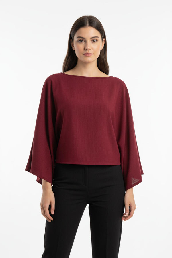 Blouse Met Vleermuismouwen En Boothals — Bordeaux