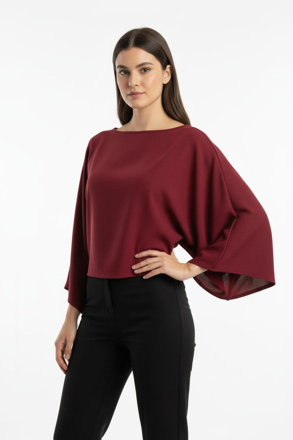 Blouse Met Vleermuismouwen En Boothals — Bordeaux