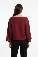 Blouse Met Vleermuismouwen En Boothals — Bordeaux