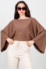 Blouse Met Vleermuismouwen En Boothals — Bruin