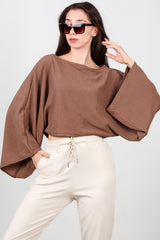 Blouse Met Vleermuismouwen En Boothals — Bruin
