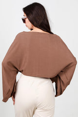 Blouse Met Vleermuismouwen En Boothals — Bruin