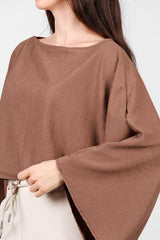 Blouse Met Vleermuismouwen En Boothals — Bruin