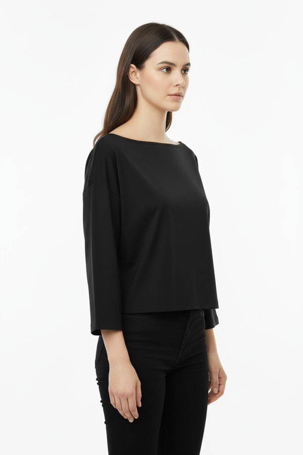 Blouse Met Laag Aangezette Schouders En Wijde Pasvorm — Zwart