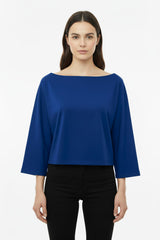 Blouse Met Laag Aangezette Schouders En Wijde Pasvorm — Donkerblauw