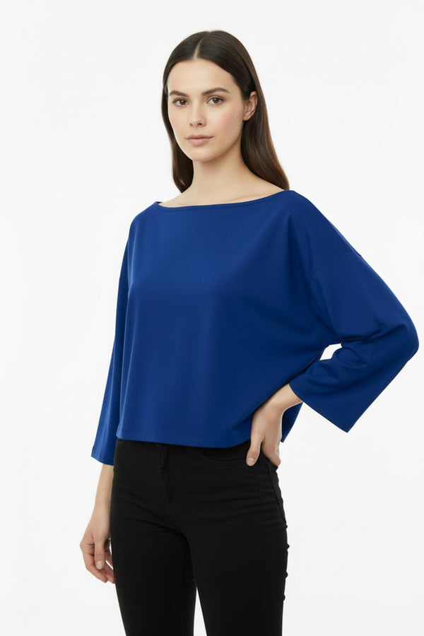 Blouse Met Laag Aangezette Schouders En Wijde Pasvorm — Donkerblauw