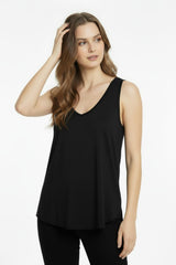 V‑Hals Top Met Afgeronde Zoom – Zwart
