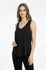 V‑Hals Top Met Afgeronde Zoom – Zwart