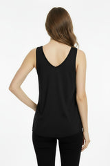 V‑Hals Top Met Afgeronde Zoom – Zwart
