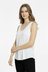V‑Hals Top Met Afgeronde Zoom – Off‑White