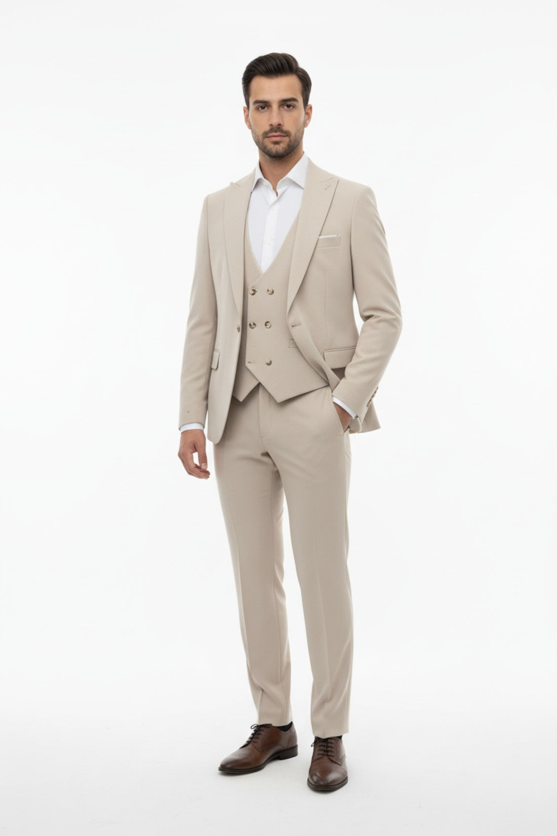 Petek Heren Driedelig Pak — Beige