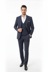 Zegna Gemêleerd 3 - Delig Pak – Marineblauw