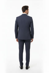 Zegna Gemêleerd 3 - Delig Pak – Marineblauw