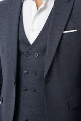 Zegna Gemêleerd 3 - Delig Pak – Marineblauw