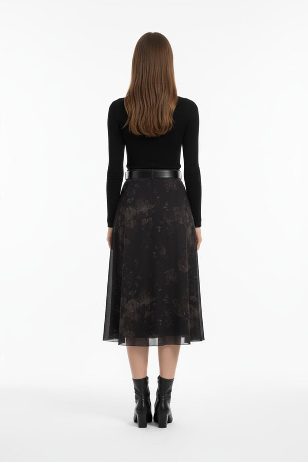 Getailleerde Gevoerde Tule Rok Met Dessin – Bruin