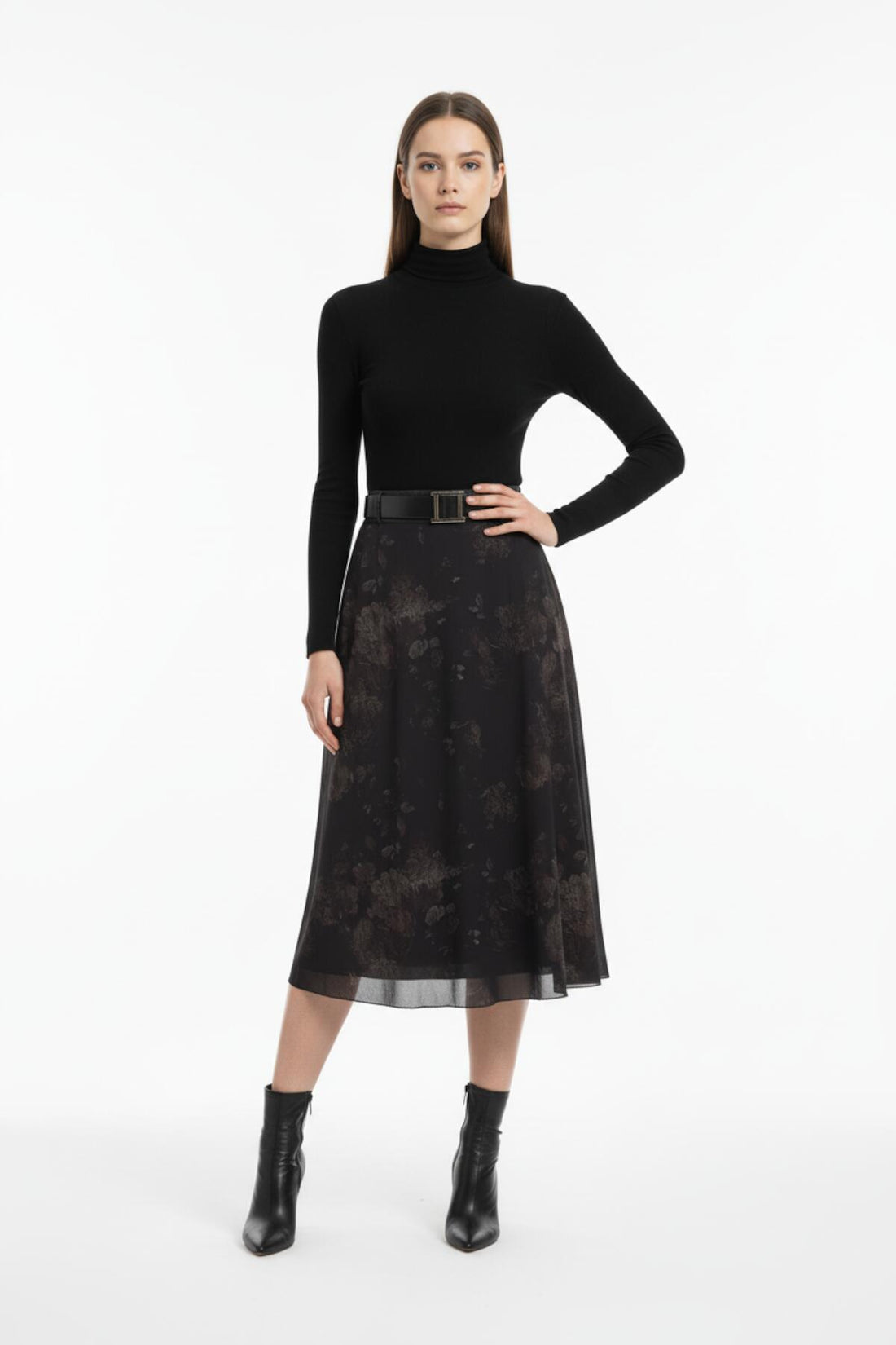 Getailleerde Gevoerde Tule Rok Met Dessin – Bruin