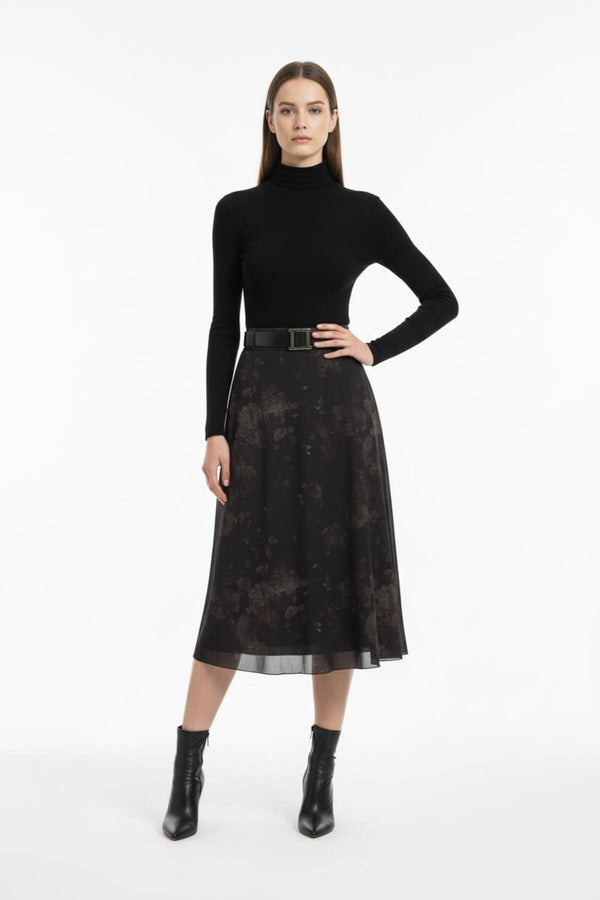 Getailleerde Gevoerde Tule Rok Met Dessin – Bruin
