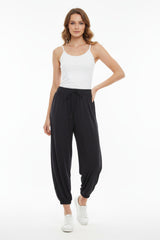 Viscose Broek Met Elastische Boorden — Zwart