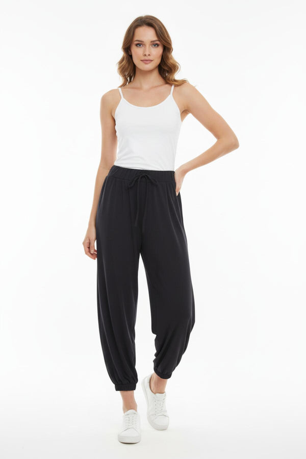 Viscose Broek Met Elastische Boorden — Zwart