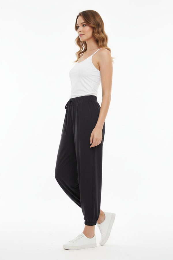 Viscose Broek Met Elastische Boorden — Zwart
