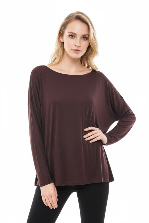 Blouse Met Boothals En Laag Aangezette Schouders – Bruin