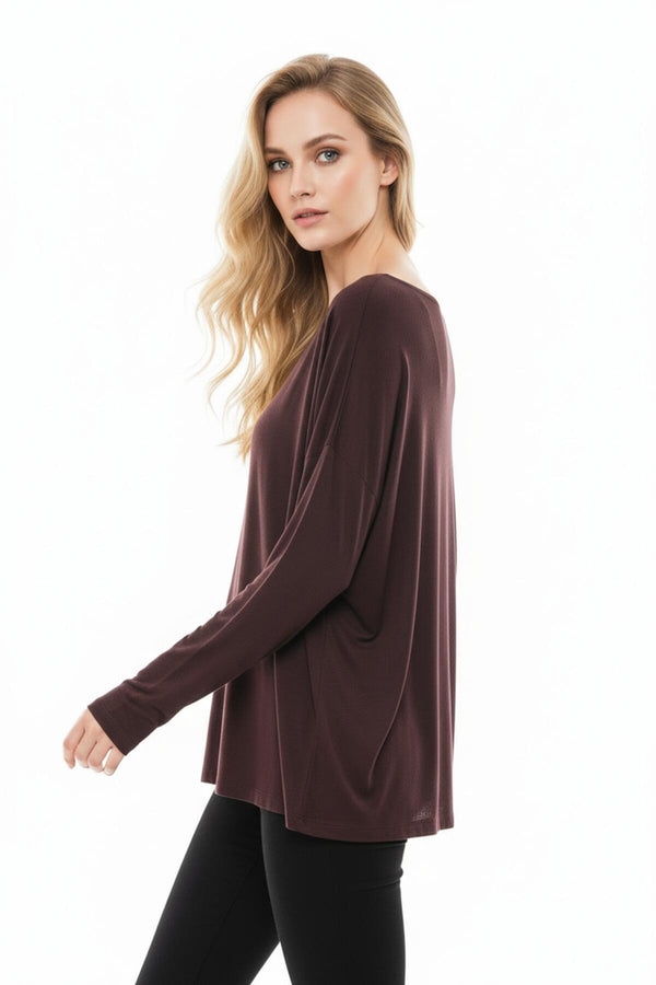 Blouse Met Boothals En Laag Aangezette Schouders – Bruin
