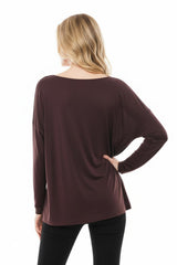 Blouse Met Boothals En Laag Aangezette Schouders – Bruin