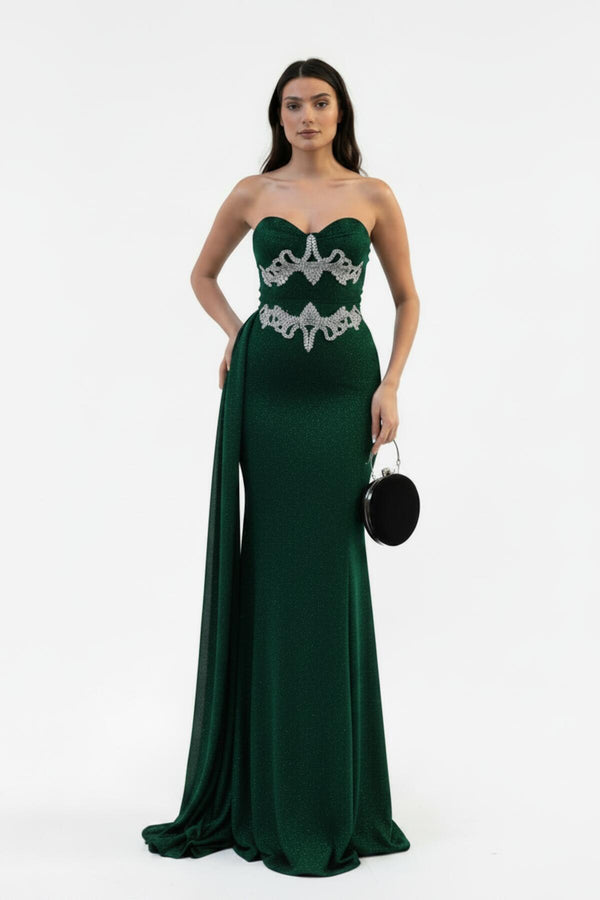 Smaragdgroene Avondjurk Met Steenversiering In Mermaid - Fit