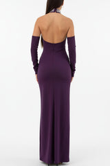 Paarse Scuba - Crepe Jurk Met Pareldetail