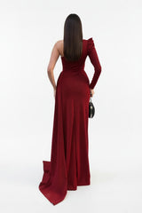 Bordeaux Fluwelen One - Shoulder Avondjurk