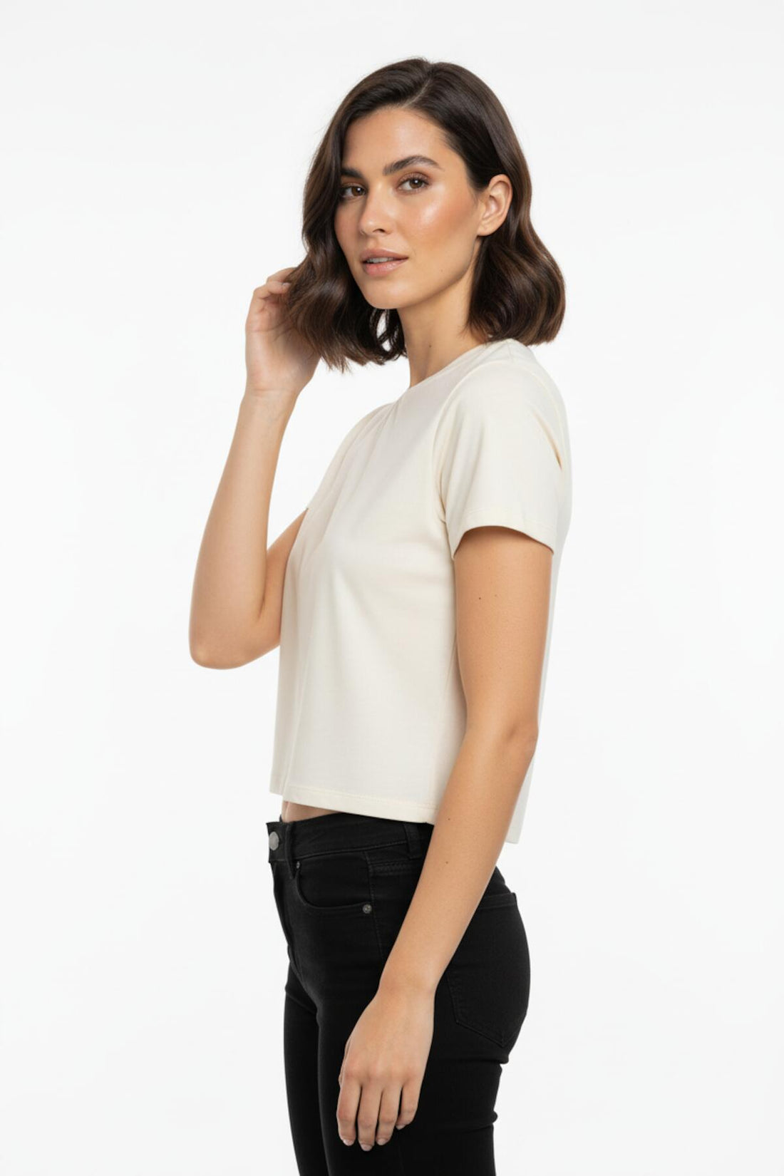 Kurzes Body - T - Shirt Mit Rundhals — Off - White