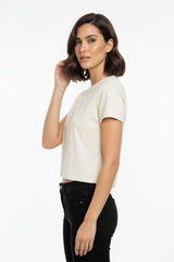 Kurzes Body - T - Shirt Mit Rundhals — Off - White