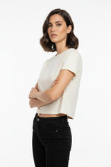Kurzes Body - T - Shirt Mit Rundhals — Off - White