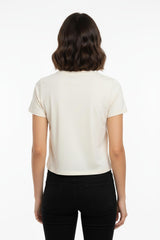 Kurzes Body - T - Shirt Mit Rundhals — Off - White